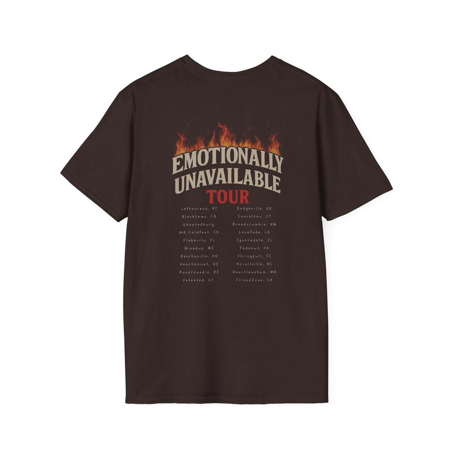Emotional Unavailable Tour Tee 🎤 – Funny Back‑Print Dating Heartbreak Parody Shirt