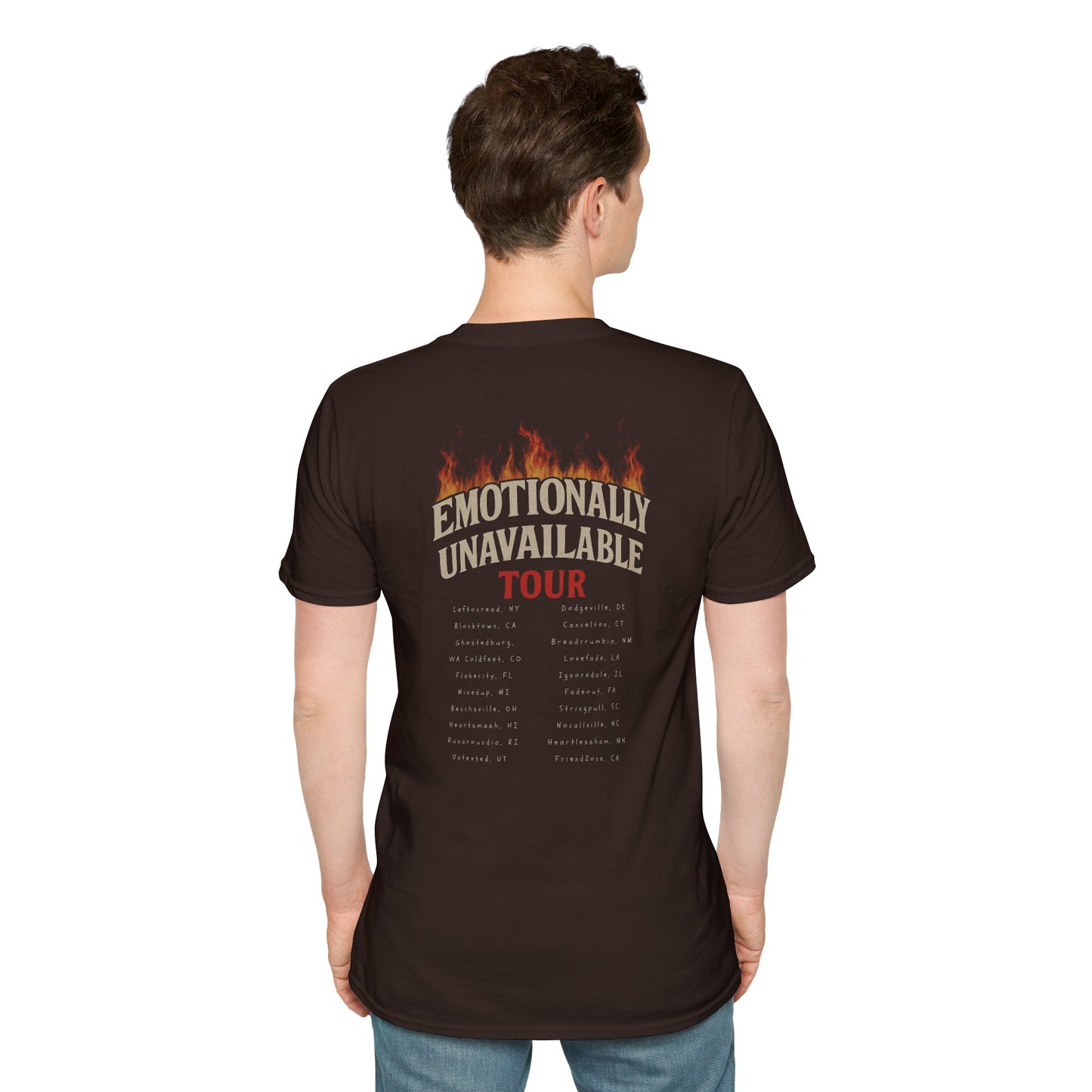 Emotional Unavailable Tour Tee 🎤 – Funny Back‑Print Dating Heartbreak Parody Shirt