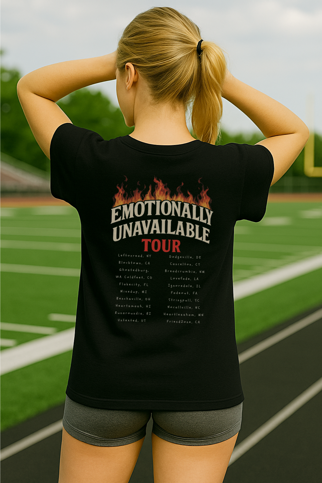 Emotional Unavailable Tour Tee 🎤 – Funny Back‑Print Dating Heartbreak Parody Shirt