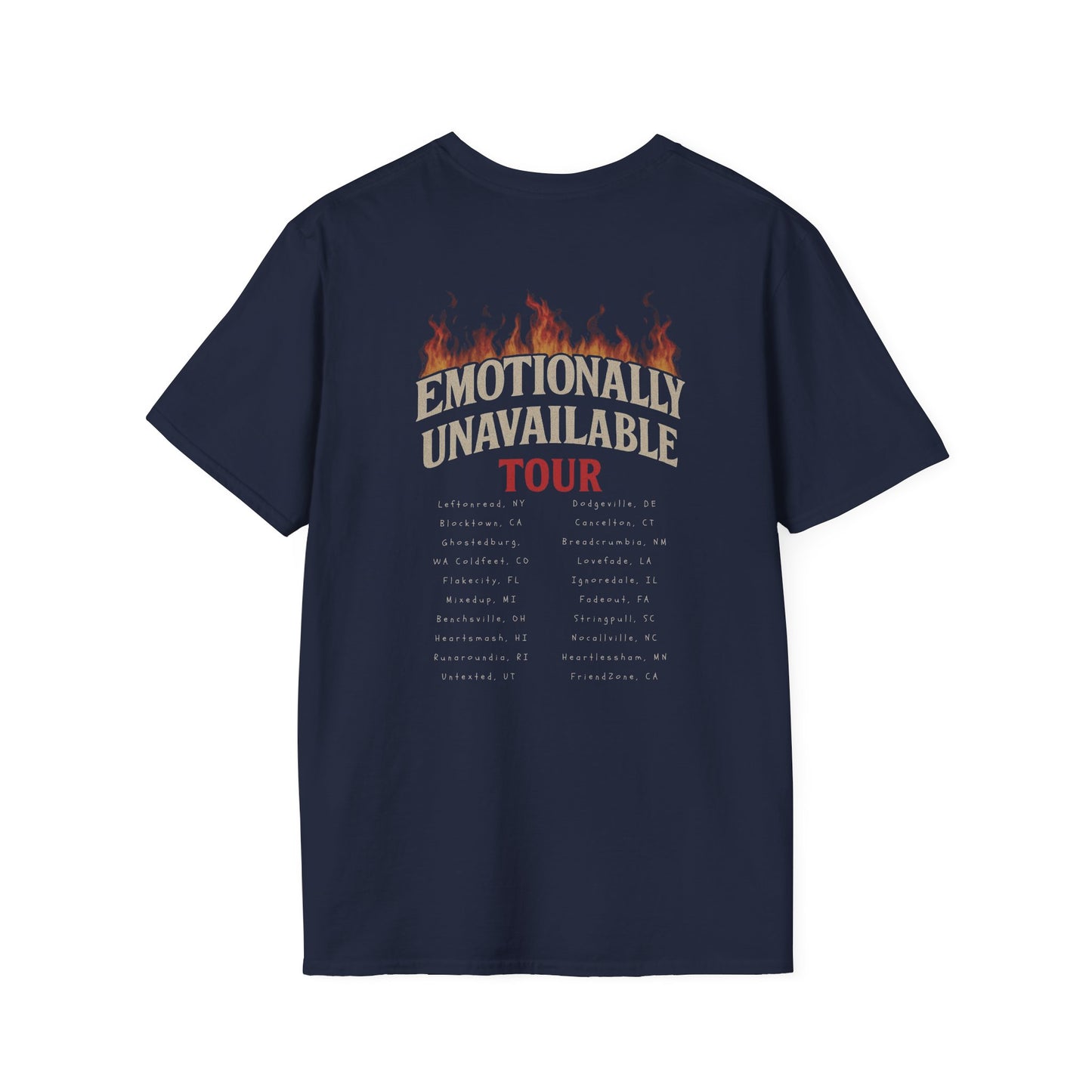 Emotional Unavailable Tour Tee 🎤 – Funny Back‑Print Dating Heartbreak Parody Shirt