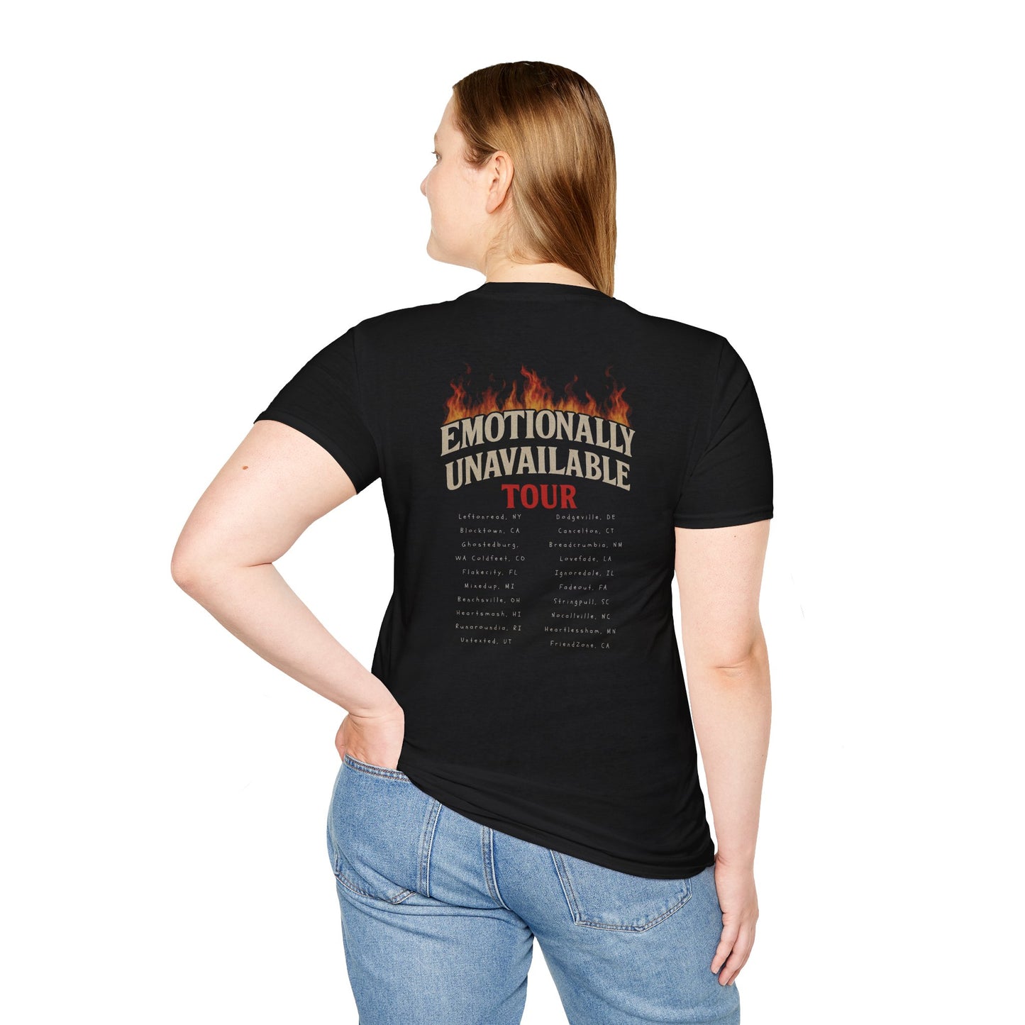 Emotional Unavailable Tour Tee 🎤 – Funny Back‑Print Dating Heartbreak Parody Shirt