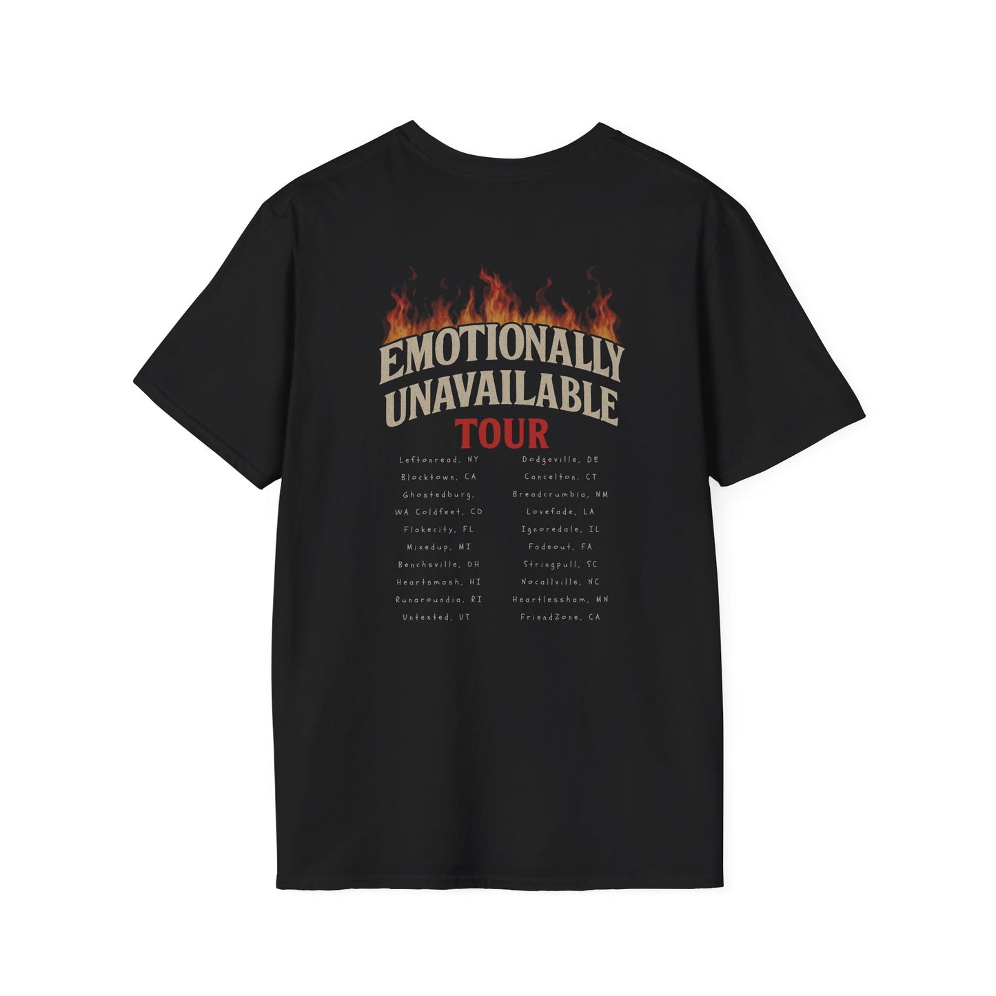 Emotional Unavailable Tour Tee 🎤 – Funny Back‑Print Dating Heartbreak Parody Shirt